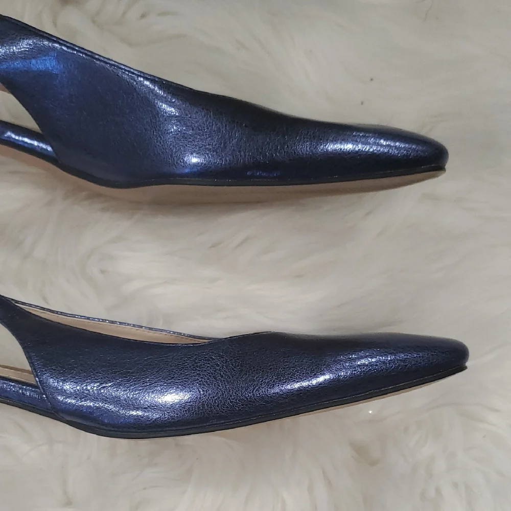 Zara Women's Shiny Blue Slingback Heels - Picture 7 of 12
